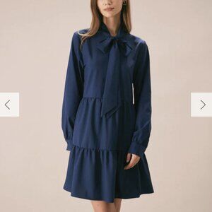 RIHOAS The Blue Tie-Neck Tiered Babydoll Mini Dress 3